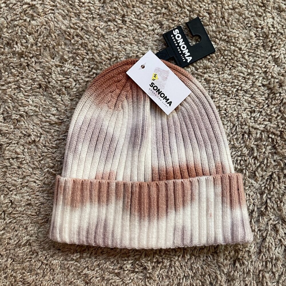Sonoma Tie Dye Pink Purple Ribbed Beanie Hat Recycled Polyester New with Tags